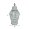 Deni 33 Inch Temple Jar, Removable Lid, Carved Pattern, Ceramic, Mint Green