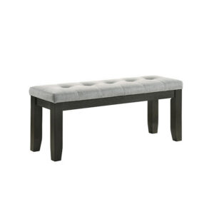 Woodlands 48 Inch Bench, Classic Wood Frame, Soft Gray Finished Fabric