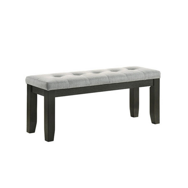 Woodlands 48 Inch Bench, Classic Wood Frame, Soft Gray Finished Fabric