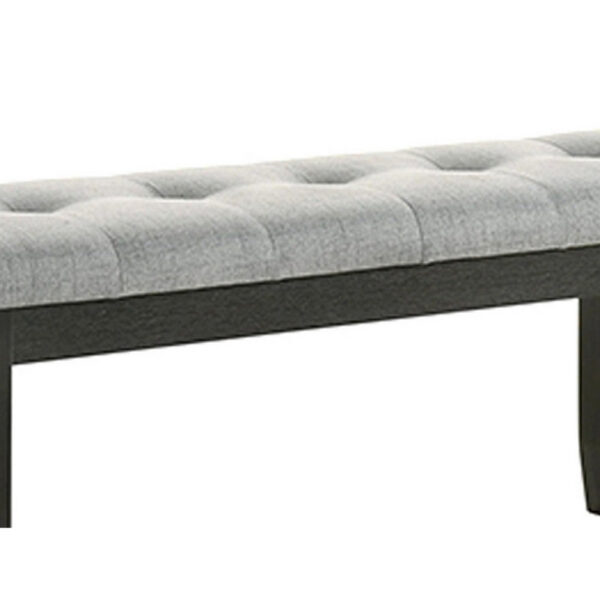 Woodlands 48 Inch Bench, Classic Wood Frame, Soft Gray Finished Fabric