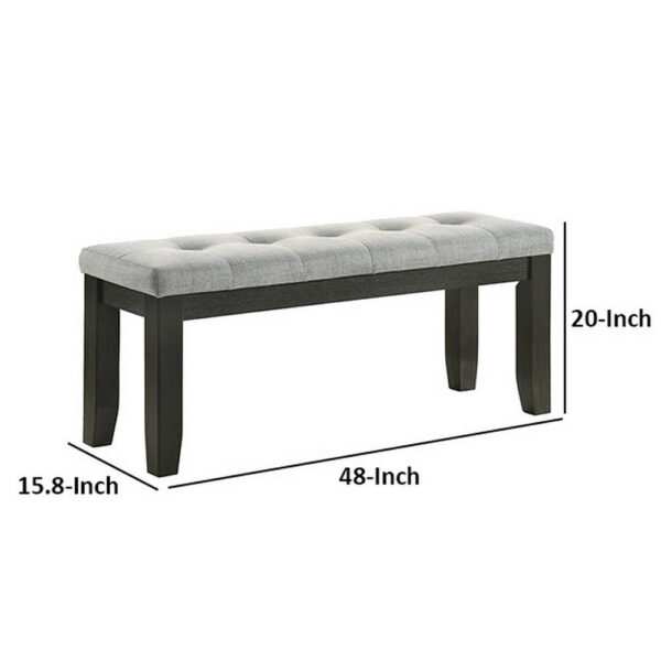 Woodlands 48 Inch Bench, Classic Wood Frame, Soft Gray Finished Fabric
