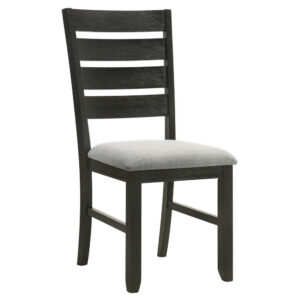 150220266991a3a47aa06.jpeg Woodlands 22 Inch Side Chair Set of 2, Soft Gray Fabric Seat, Brown Wood