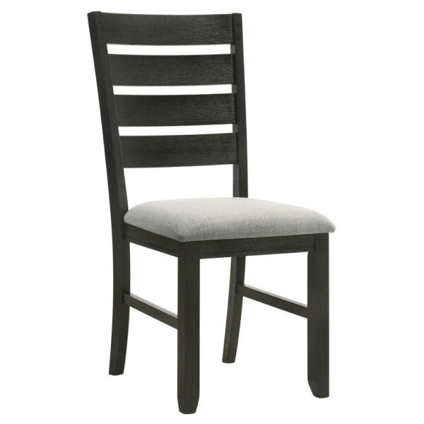 150220266991a3a47aa06.jpeg Woodlands 22 Inch Side Chair Set of 2, Soft Gray Fabric Seat, Brown Wood