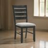 150220266991a3b31ec21.jpeg Woodlands 22 Inch Side Chair Set of 2, Soft Gray Fabric Seat, Brown Wood
