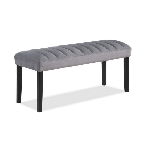 Marcus 46 Inch Dining Bench, Fabric Upholstery, Wood, Tufted, Gray, Black
