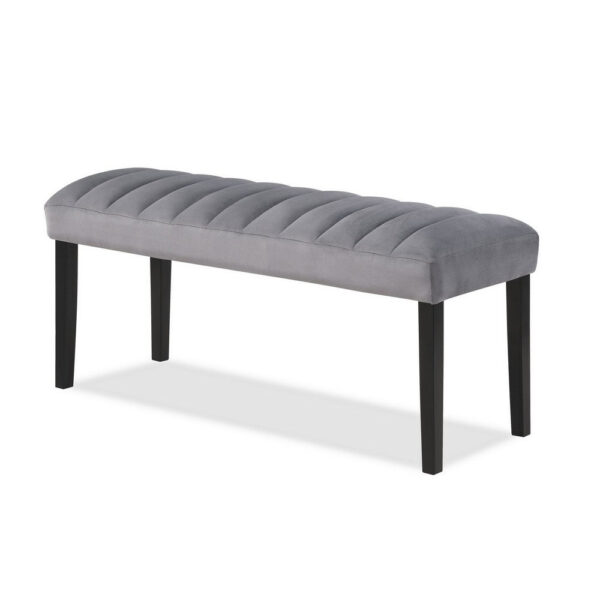 Marcus 46 Inch Dining Bench, Fabric Upholstery, Wood, Tufted, Gray, Black