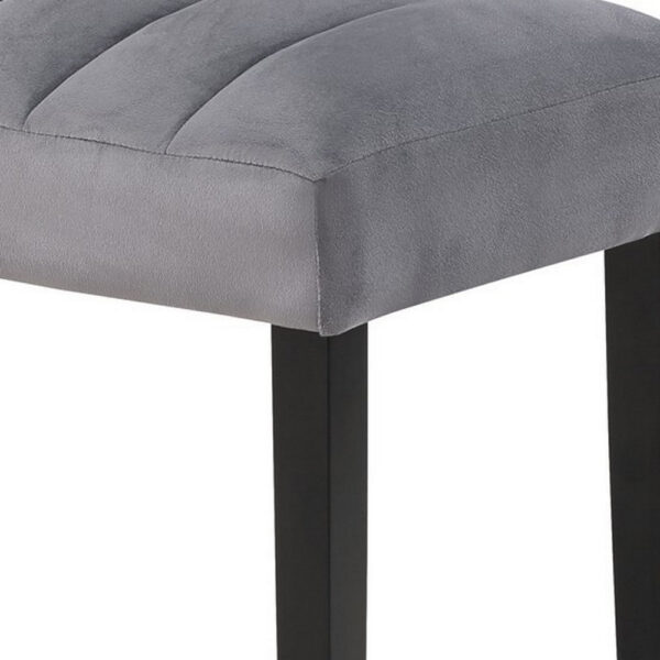 Marcus 46 Inch Dining Bench, Fabric Upholstery, Wood, Tufted, Gray, Black