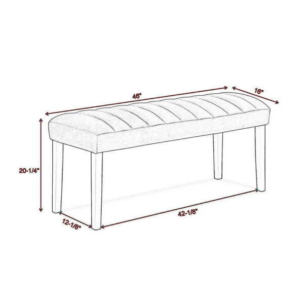 Marcus 46 Inch Dining Bench, Fabric Upholstery, Wood, Tufted, Gray, Black