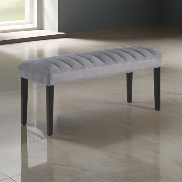 Marcus 46 Inch Dining Bench, Fabric Upholstery, Wood, Tufted, Gray, Black