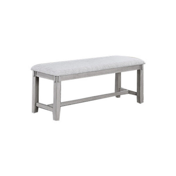 150220266991a439b73dc.jpeg Peter 50 Inch Dining Bench, Fabric Upholstery, Cushioned, Driftwood Gray
