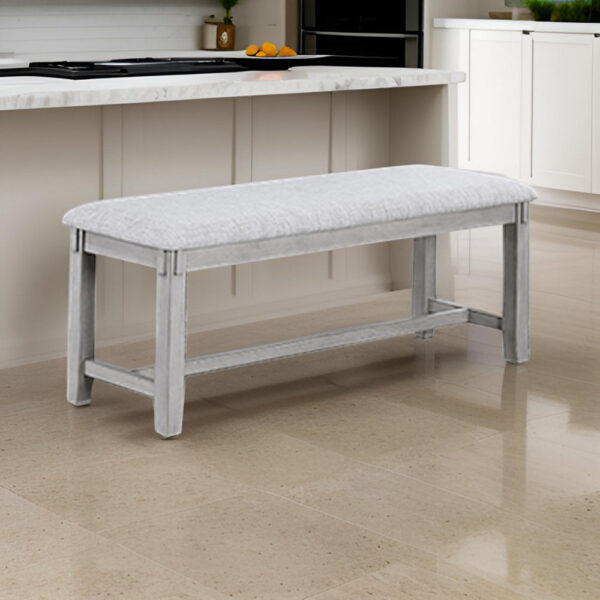 150220266991a44768b22.jpeg Peter 50 Inch Dining Bench, Fabric Upholstery, Cushioned, Driftwood Gray