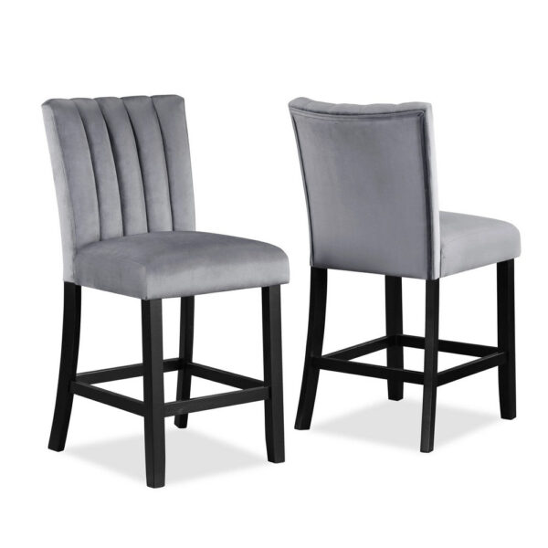 Marcus 26 Inch Counter Height Chair Set of 2, Channel Tufted, Wood, Gray