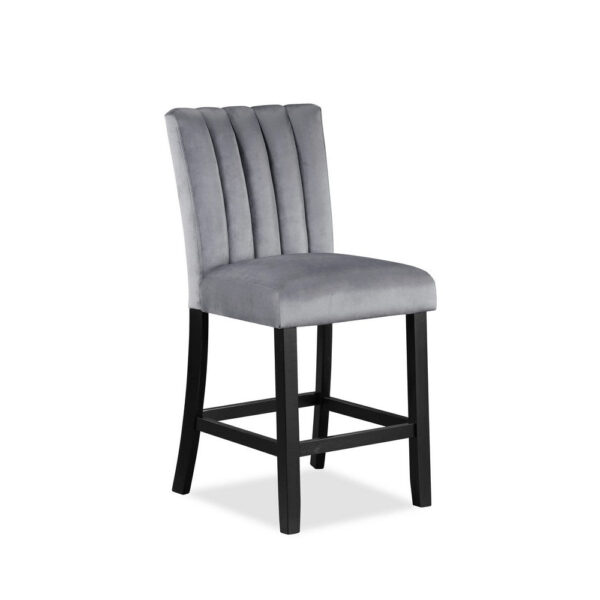 Marcus 26 Inch Counter Height Chair Set of 2, Channel Tufted, Wood, Gray