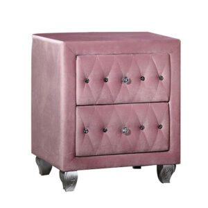 Zoha 26 Inch Nightstand, 2 Drawer, Cabriole Legs, Wood, Pink Upholstery