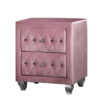 Zoha 26 Inch Nightstand, 2 Drawer, Cabriole Legs, Wood, Pink Upholstery