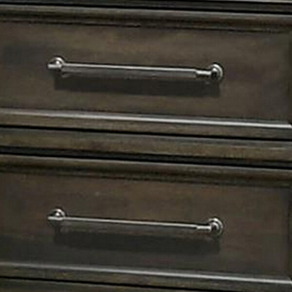 Ston 26 Inch Nightstand, 2 Drawers, Pewter Handles, Crown Mold, Wood, Gray