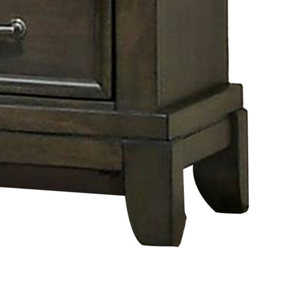 Ston 26 Inch Nightstand, 2 Drawers, Pewter Handles, Crown Mold, Wood, Gray