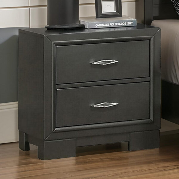 150220266991a4d1c6664.jpeg Aliso 23 Inch Nightstand, 2 Drawers, Bracket Feet, Solid Wood, Dark Gray