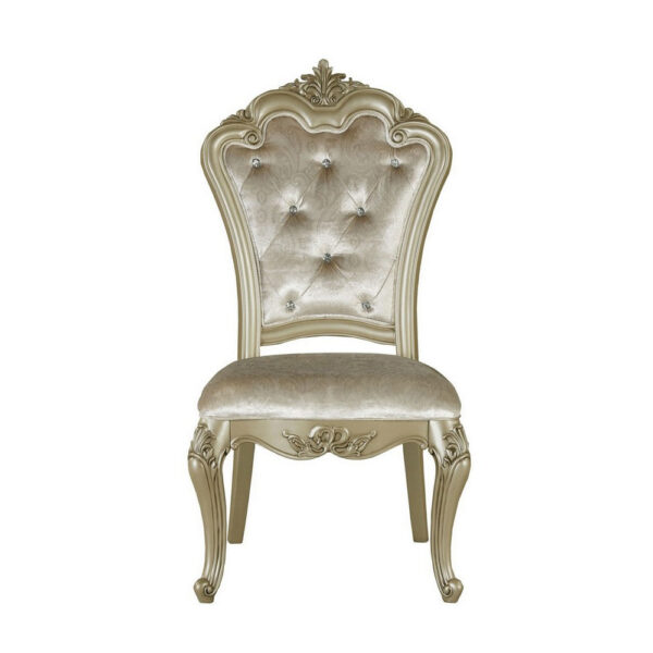 Siq 27 Inch Dining Side Chair Set of 2, Upholstered, Champagne Gold, Silver