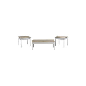 Jessie 3pc Coffee and End Table Set, Modern Light Brown Top, White Frame