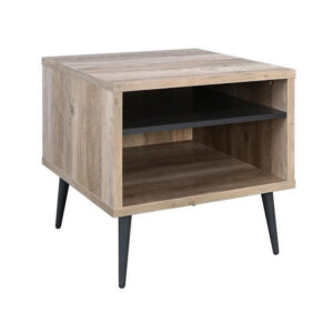 150220266991a4fce0481.jpeg Carly 22 Inch Side End Table, Tapered Legs, 1 Shelf, Light Brown and Gray