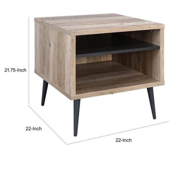 150220266991a5076e4bd.jpeg Carly 22 Inch Side End Table, Tapered Legs, 1 Shelf, Light Brown and Gray