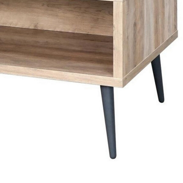 Carly 47 Inch Coffee Table, Tapered Legs, 1 Drawer, Light Brown and Gray