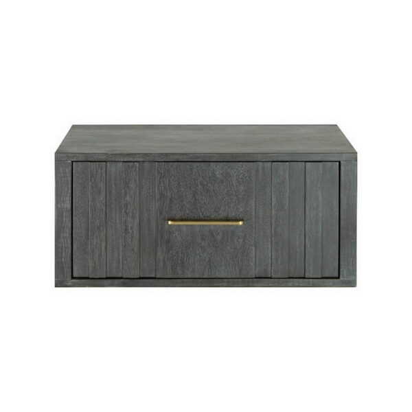 Cid Lime 27 Inch Nightstand, 1 Drawer, Brass Handles, Acacia Wood, Gray