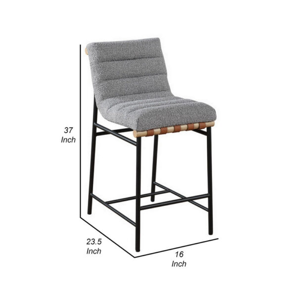 Kive 26 Inch Counter Height Stool Chair, Boucle Channel Tufted, Light Gray