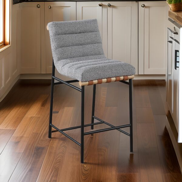 Kive 26 Inch Counter Height Stool Chair, Boucle Channel Tufted, Light Gray