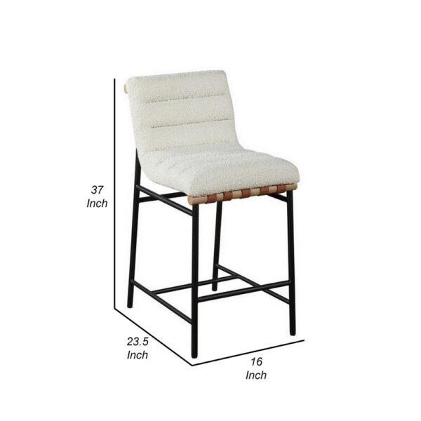 Kive 26 Inch Counter Height Stool Chair, Boucle Channel Tufted, White