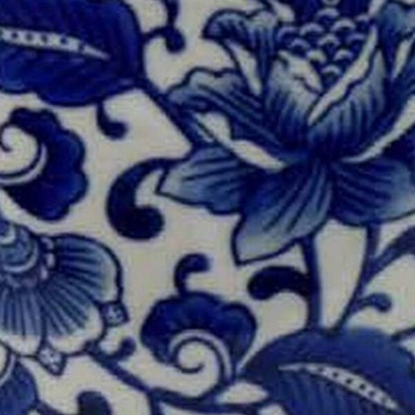 Planter With Saucer Set of 4, Vintage Blue Floral Print, White Ceramic