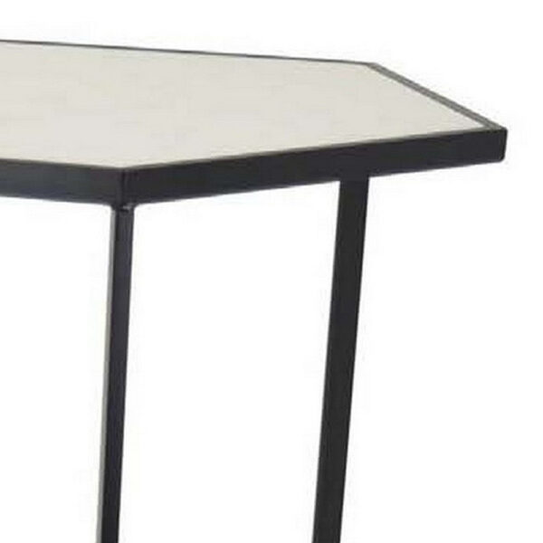 Plant Stand Table Set of 2, Black Metal Frame, Hexagonal White Tabletop