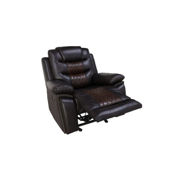 Asher 39 Inch Power Recliner Chair, Wood, Pocket Coils, Brown Faux Leather