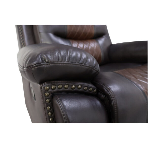 Asher 39 Inch Power Recliner Chair, Wood, Pocket Coils, Brown Faux Leather