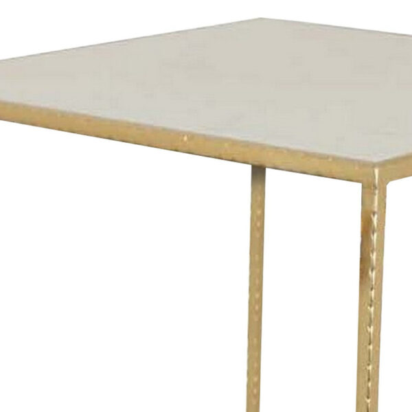 Neci Plant Stand Table Set of 3, Nesting Open Metal Gold Frame, White Top