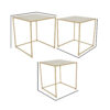 Neci Plant Stand Table Set of 3, Nesting Open Metal Gold Frame, White Top