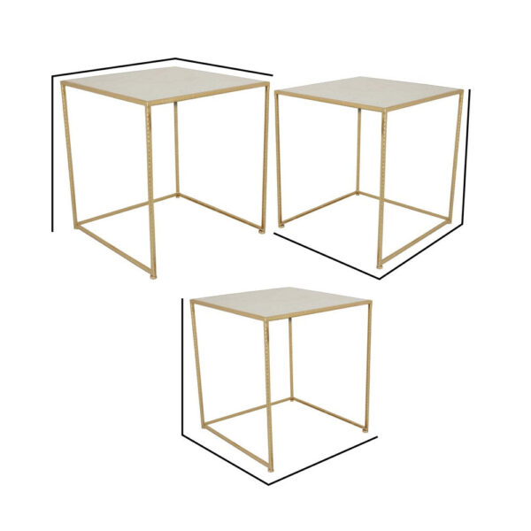 Neci Plant Stand Table Set of 3, Nesting Open Metal Gold Frame, White Top