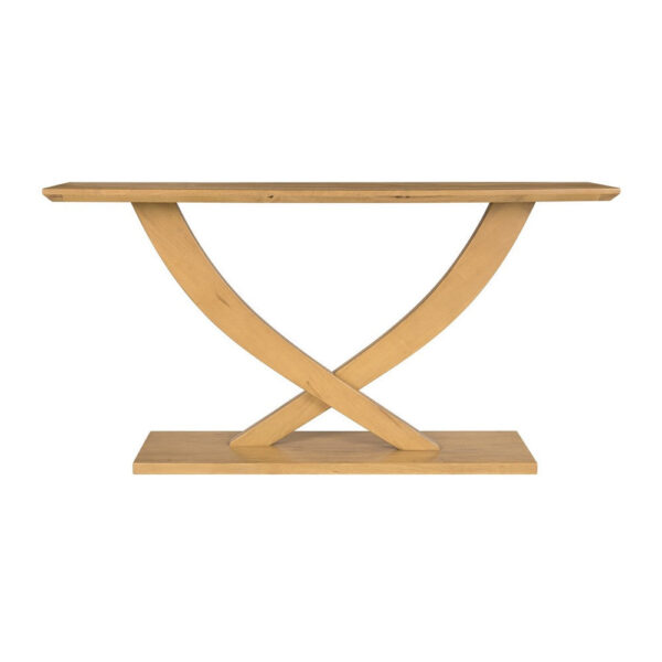 Rase 57 Inch Console Table, Cross Leg Design, Pedestal Base, Brown Wood