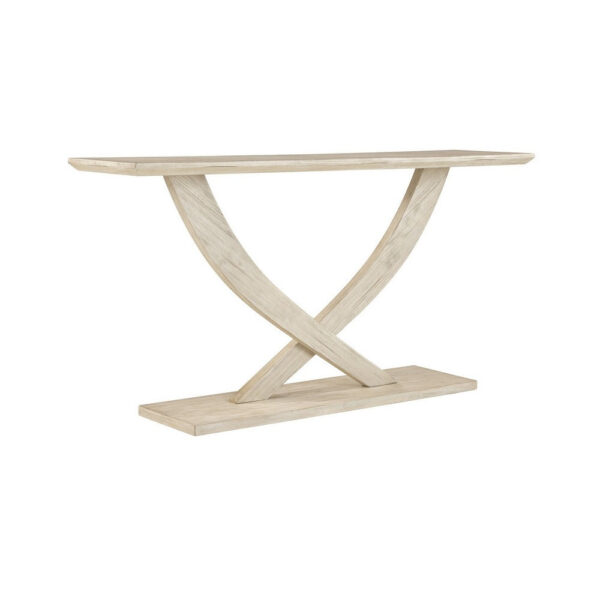 Rase 57 Inch Console Table, Cross Leg Design, Pedestal Base, Whitewash Wood