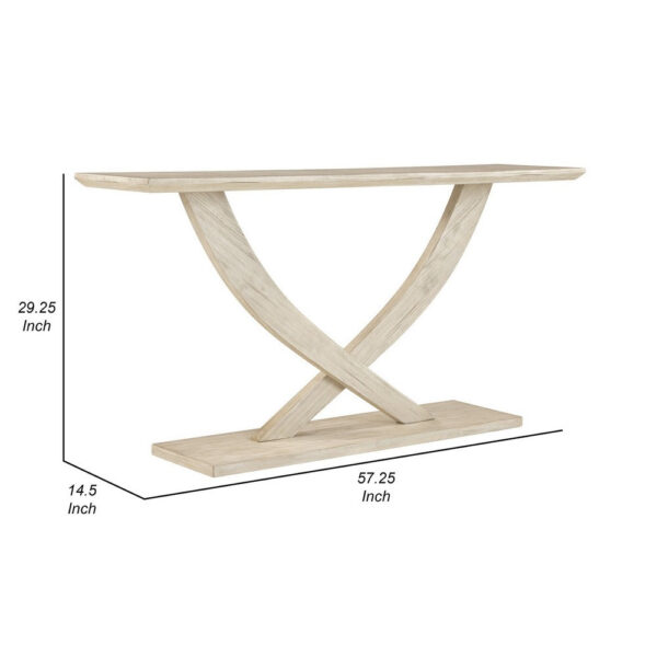 Rase 57 Inch Console Table, Cross Leg Design, Pedestal Base, Whitewash Wood