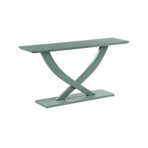 Rase 57 Inch Console Table, Cross Leg Design, Pedestal Base, Gray Green