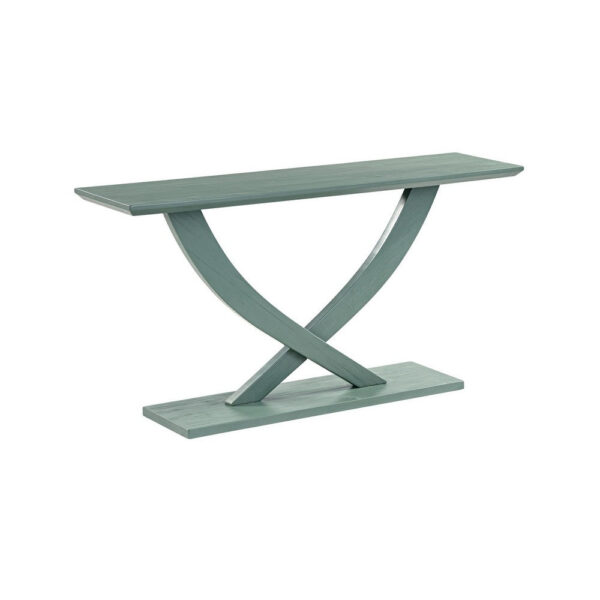 Rase 57 Inch Console Table, Cross Leg Design, Pedestal Base, Gray Green
