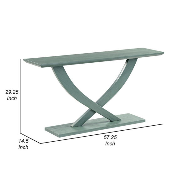 Rase 57 Inch Console Table, Cross Leg Design, Pedestal Base, Gray Green