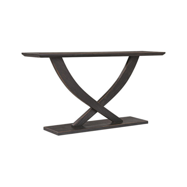 Rase 57 Inch Console Table, Cross Leg Design, Pedestal Base, Black Wood