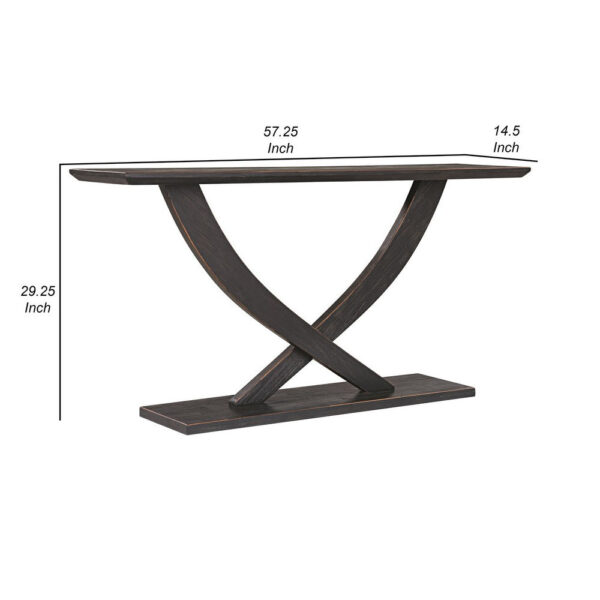 Rase 57 Inch Console Table, Cross Leg Design, Pedestal Base, Black Wood