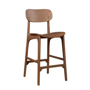 Seln 30 Inch Barstool Chair, Curved Seat, Open Back, Dark Brown Wood