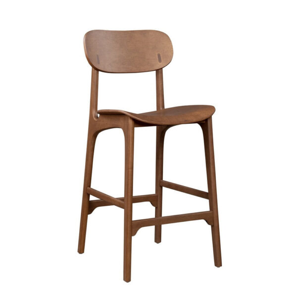 Seln 30 Inch Barstool Chair, Curved Seat, Open Back, Dark Brown Wood