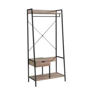 150220266991a70a3d18a.jpeg Bery 71 Inch Clothing Rack, 1 Drawer, Hanging Rod, Open Shelf, Taupe, Black