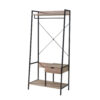 Bery 71 Inch Clothing Rack, 1 Drawer, Hanging Rod, Open Shelf, Taupe, Black
